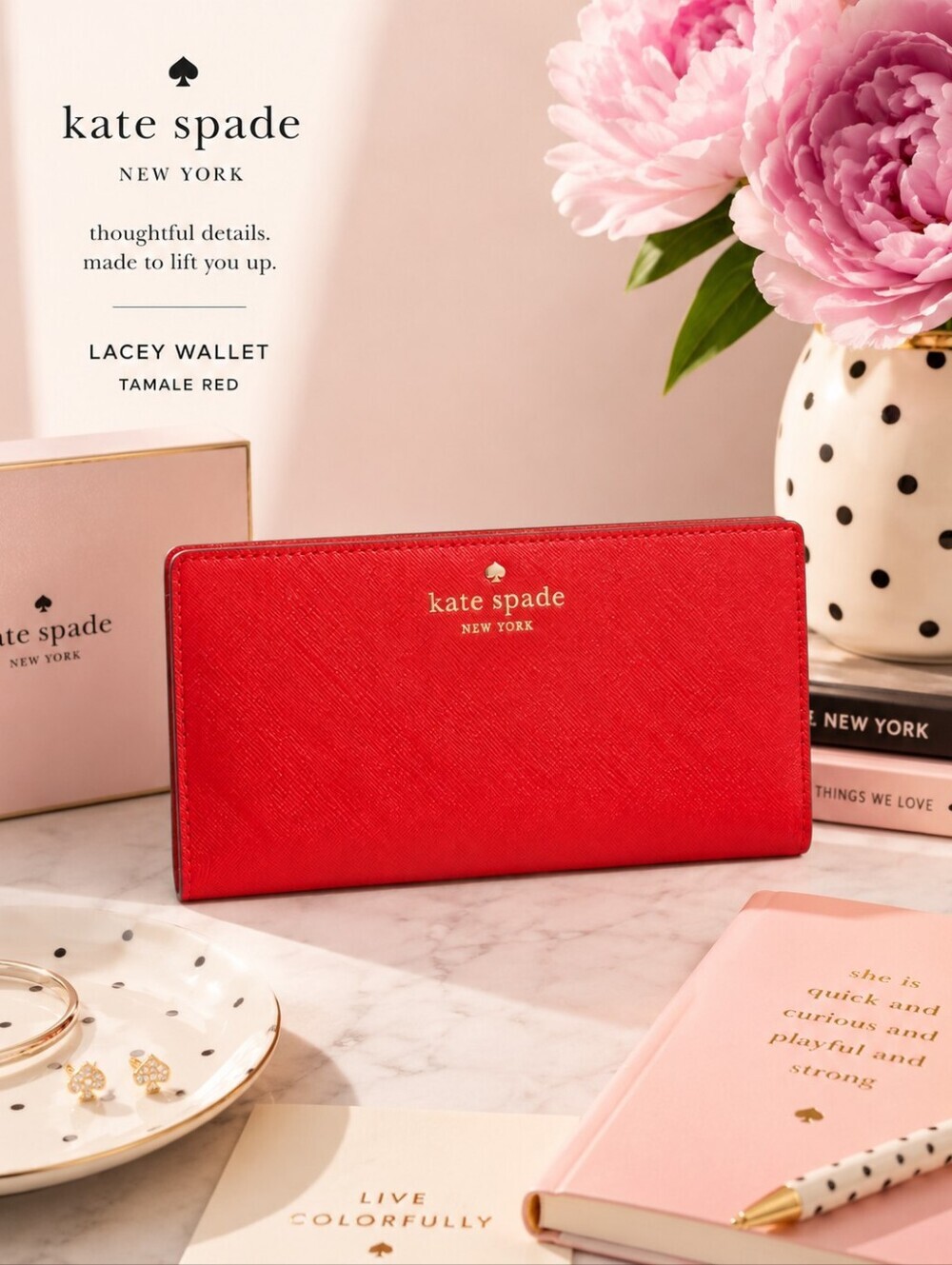 Kate Spade Lacey Mikas Pond Leather Wallet Tamale Red